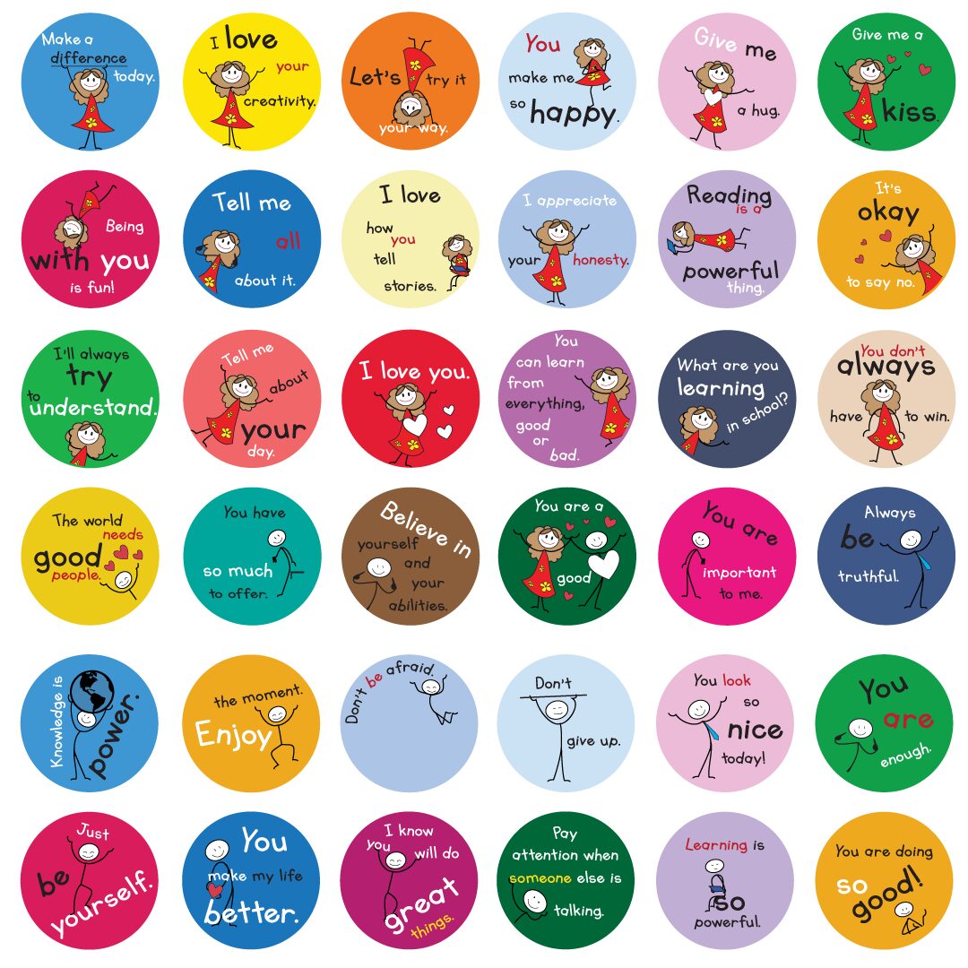 Affirmative message stickers set 1 from The Joy in You with positive motivational phrases