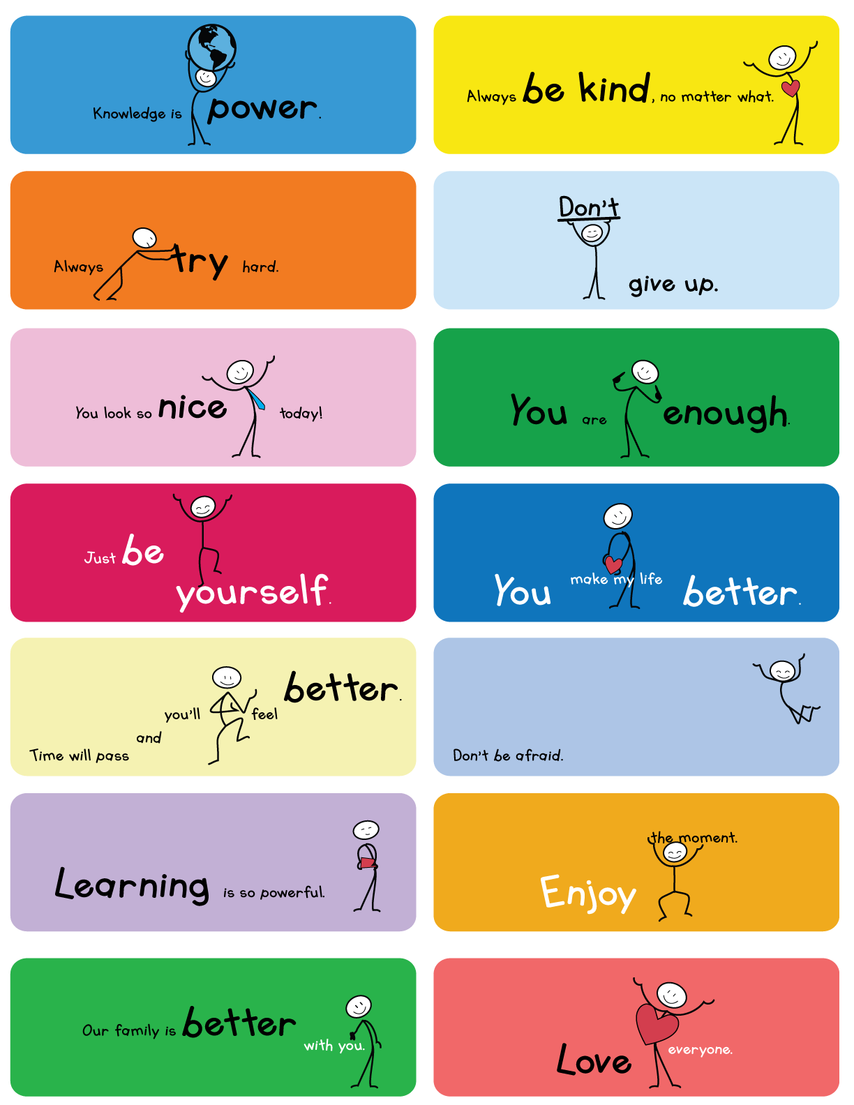 Affirmative mini book from The Joy in You with positive messages and a playful stick figure illustration