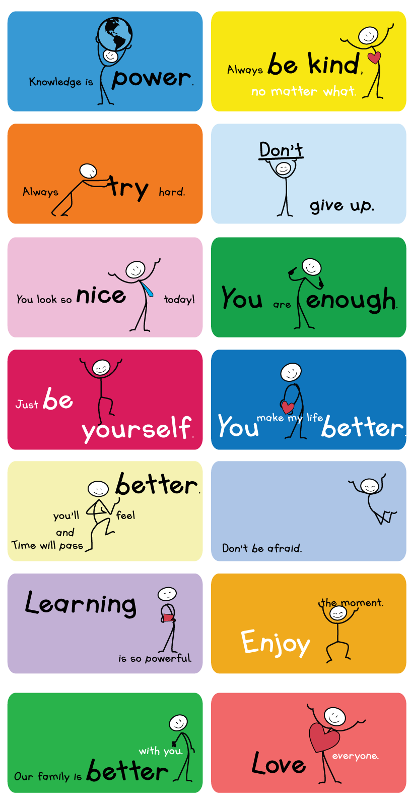 Affirmative mini book from The Joy in You with positive messages and a playful stick figure illustration