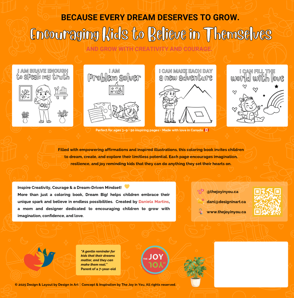 Dream Big imagination and confidence coloring book for kids with creative affirmations