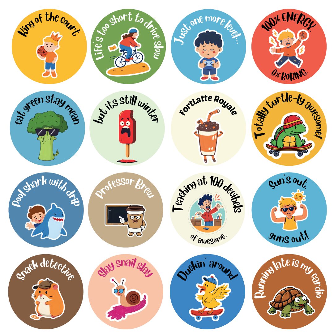 Fun stickers set 1 from The Joy in You with playful and colorful designs