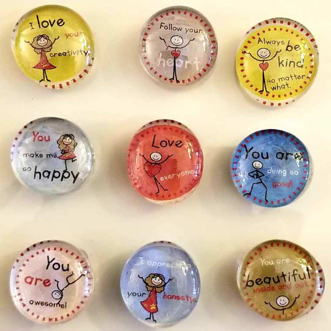 Magnetic buttons set by The Joy in You with positive affirmations