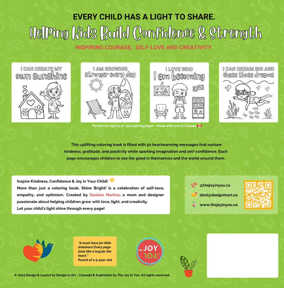 Shine Bright positivity and kindness coloring book for kids with uplifting messages